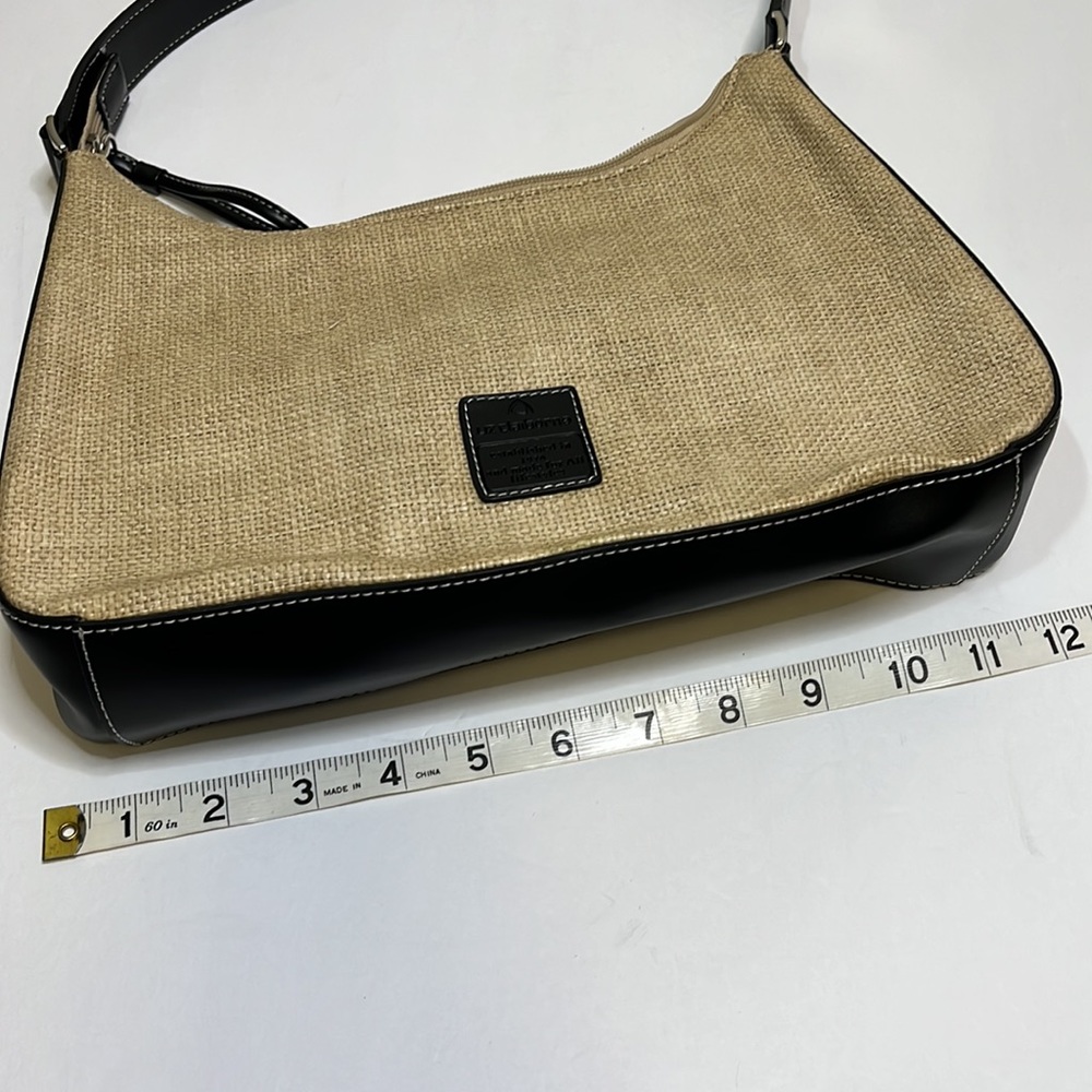Liz Claiborne Beige Straw Weave Handbag Neutral Black Trim - Picture 11 of 15
